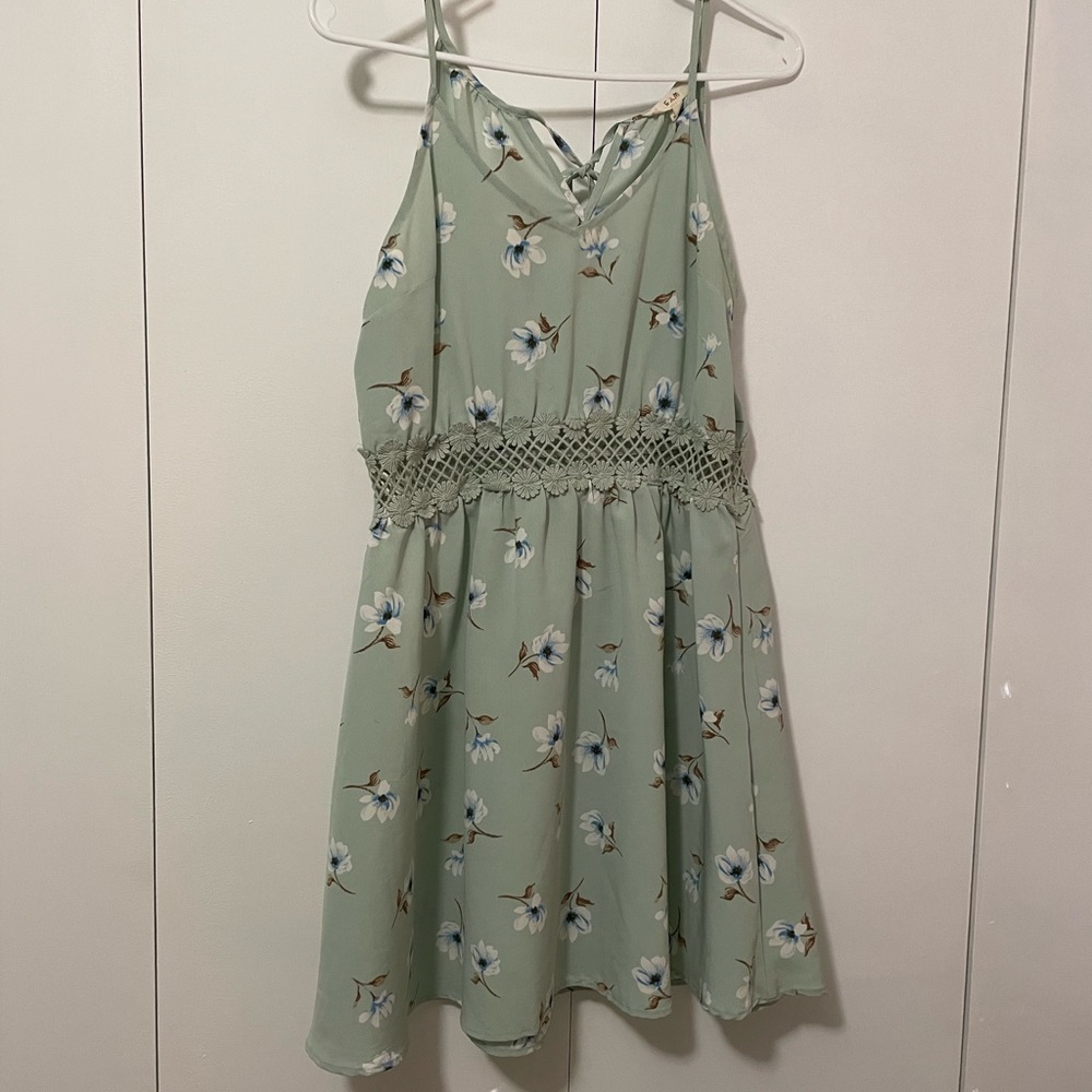 Floral tank dress with crochet mid section